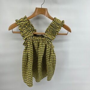 Barbour Addison Smocked Gingham Ruffle Tank Top Yellow Green NWT Women's 6